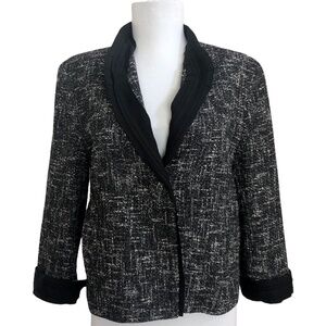 Talbots Boucle Tweed Blazer size 6 Jacket 3/4 sleeve Black Gray cotton blend
